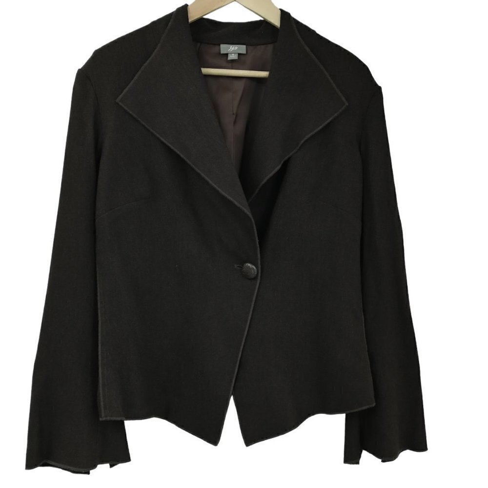 J Jill Asymmetrical Unstructured Lagonlook Wool Blend Jacket Size 8 Brown Lined